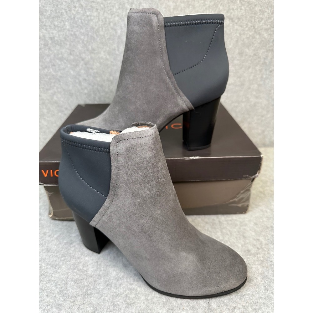 Vionic Whitney‎ Charcoal Gray Suede Leather Ankle Booties Women's Size 8